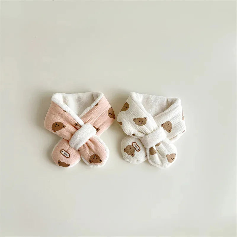 Bear Winter Baby Scarfs Warm Bear Fleece Kids Neck Warmer Cross Children Scarvesfor Girls Boys Baby Accessories 1-6Y