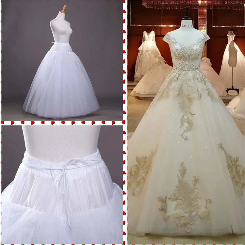 White 4-layers No Hoop Petticoat Wedding Dress Crinoline Bridal Ball Gown Underskirt Ladies Lined Skirt Party Dress Role-playing