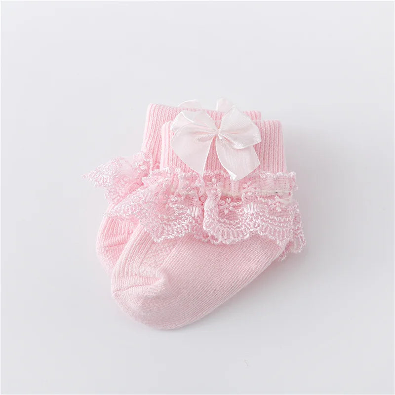 Lawadka 0-24Month Newborn Baby Socks For Girls Cotton Lace Infant Girls Sock Princess Bow Toddler Baby Girls Socks Spring 2024