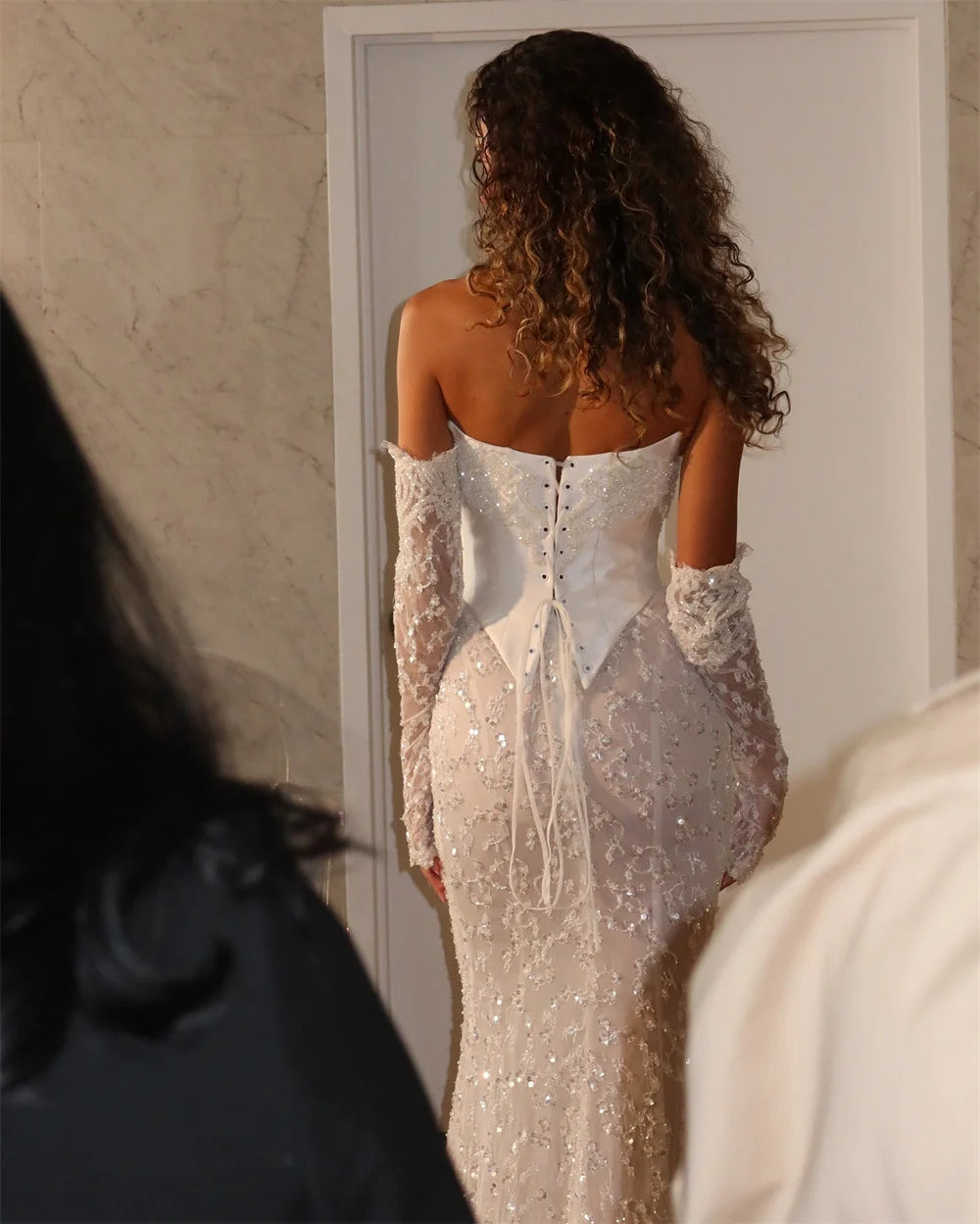 Tokyo White Strapless Wedding Dress Detachable Sleeves Back Zip Bridal Gown 2026 Mermaid Floor-Length Wedding Gown