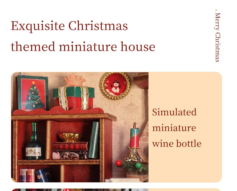 Christmas Night Warm House - Miniature Dollhouse DIY Kit with Music Box, Desktop Decor, Creative Gift (English Color Box)