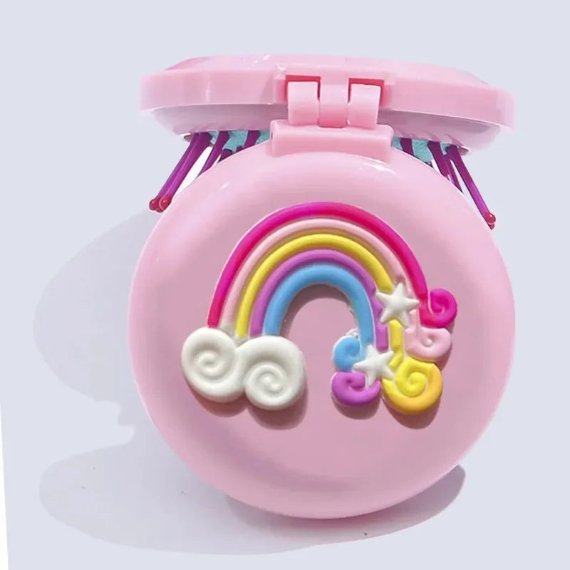 Cute Rainbow Cartoon Air Bag Comb Women Mini Portable Folding Hair Brush with Mirror Head Massager Cushion Pocket Styling Tools