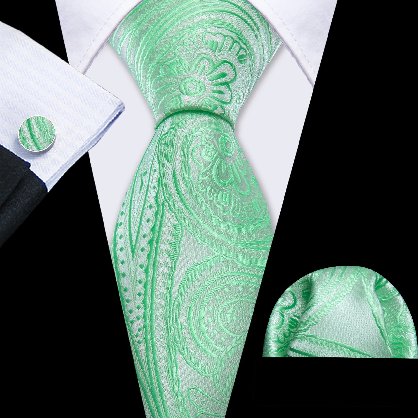 Barry.Wang Green Mint Teal Men Tie Hanky Cufflinks Set Jacquard Olive Sage Lawn Cyan Necktie for Male Wedding Business Gift