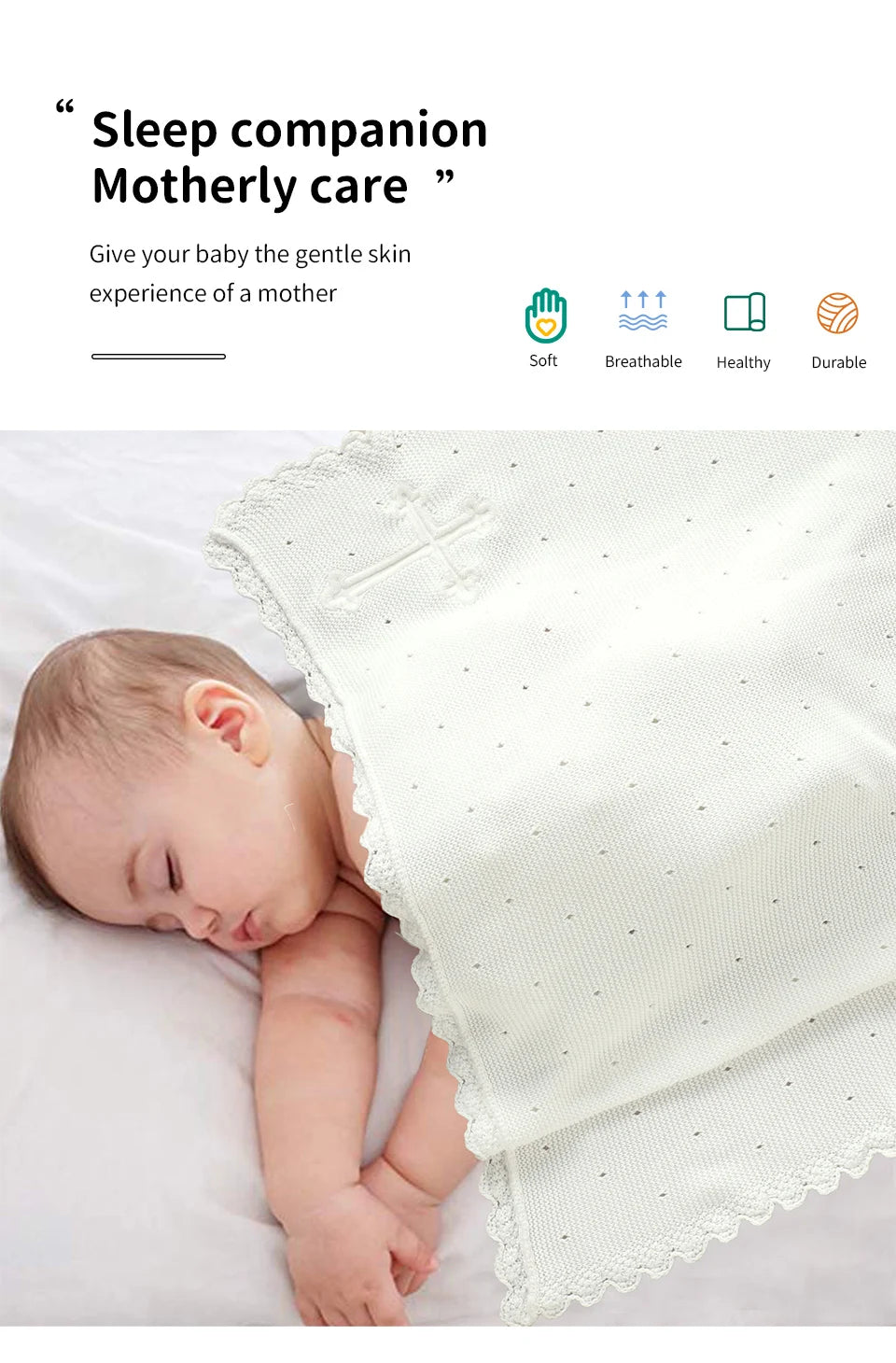 Baby Christening Blankets 100*80cm Cotton Soft Knit with Stitching Cross Newborn Boys Girls Swaddle Nursery Blanket Baptism Gift