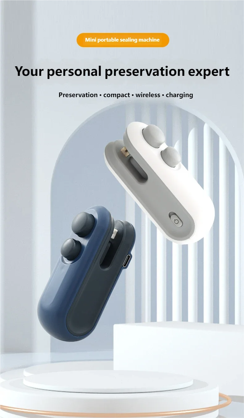 HOMEFISH Mini Handheld Heat Sealer USB Rechargeable Food Storage Bag Plastic Packaging Machine Clip Bag Portable Food Sealer