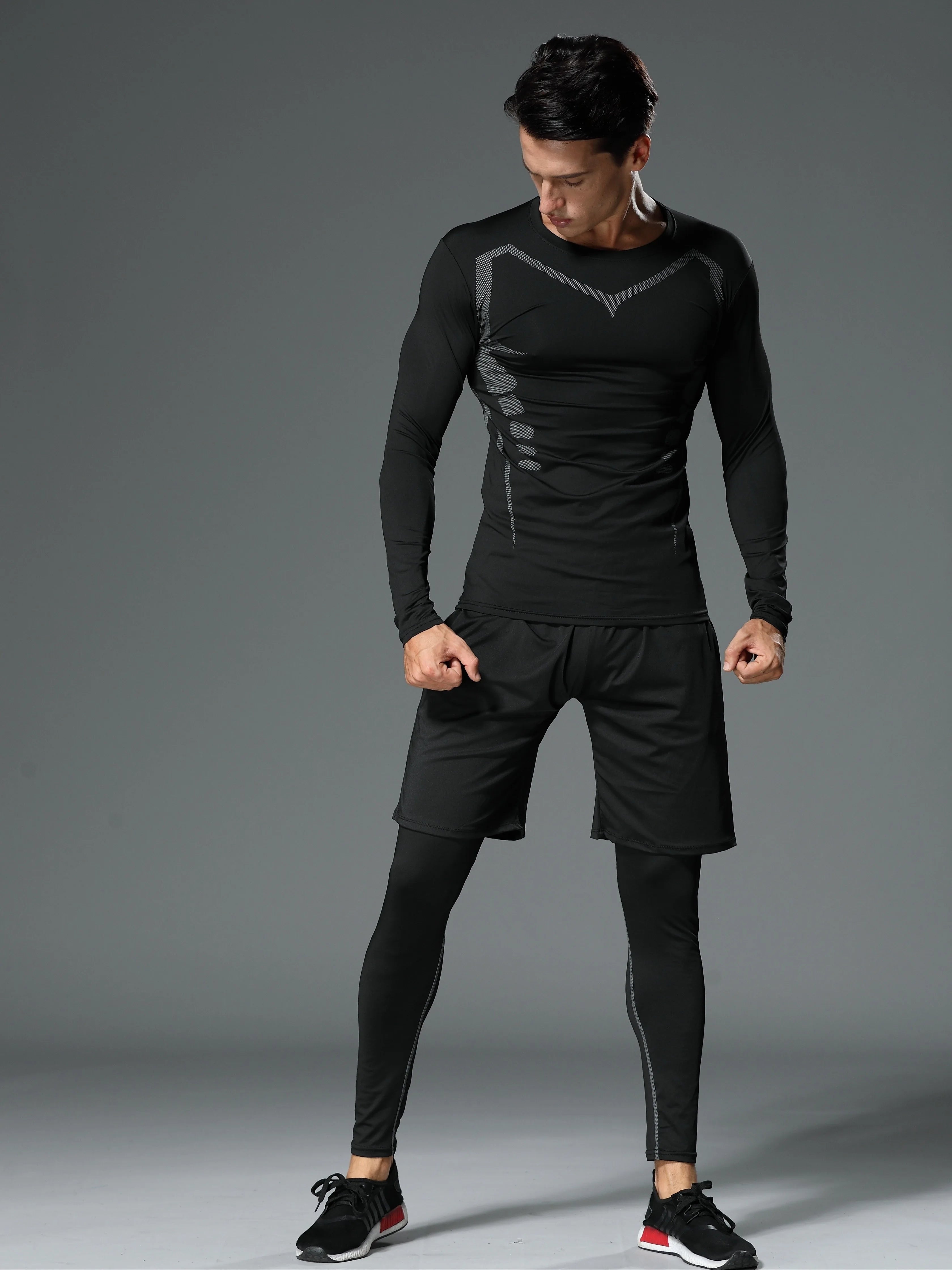 Sportswear for men, running and gym clothes, tight-fitting equipment, morning and night running training sportswear