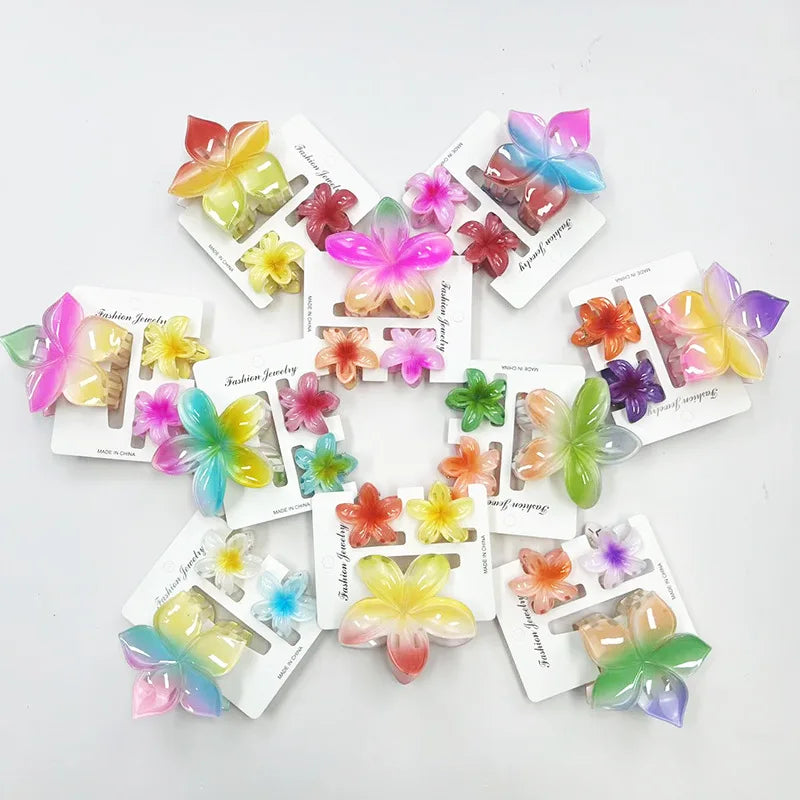 3Pcs/Set Sweet Flower Colroful Gradient Hair Claws Ponytail Cip Clamp Barrettes Hairpins For Women Girl Beach Hair Accessories