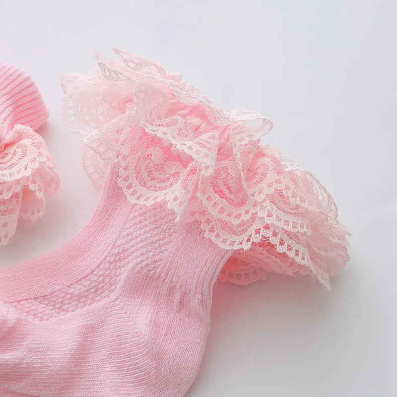 0-1Y Newborn Infant Toddler Baby Socks Girls Kids Princess Bowknot Lace Floral Short Socks Cotton Ruffle Frilly Trim Ankle Socks