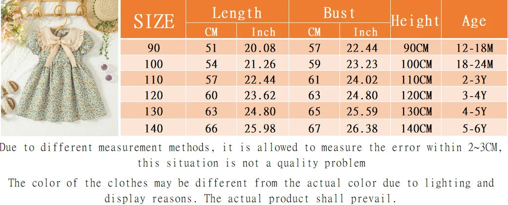 Baby Girl Dresses Summer Floral Bow Short Sleeve Girls Dresses Cute Cotton Girls Dresses Baby Clothes Girl ﻿