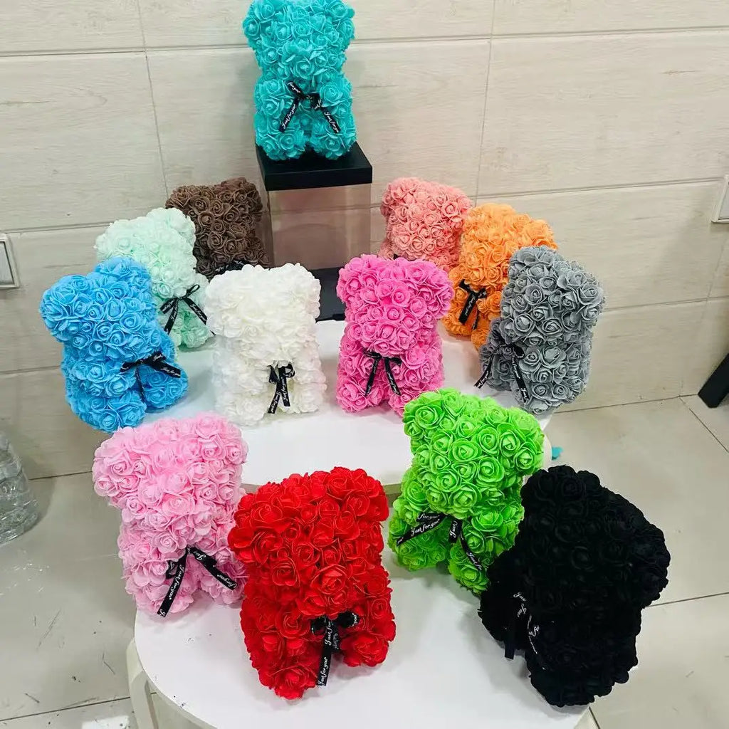 Romantic Valentine's Day Creative Eternal Flower Rose Bear Christmas Gift Rose Bear Hug Bear Wedding Flower Decoration Gift