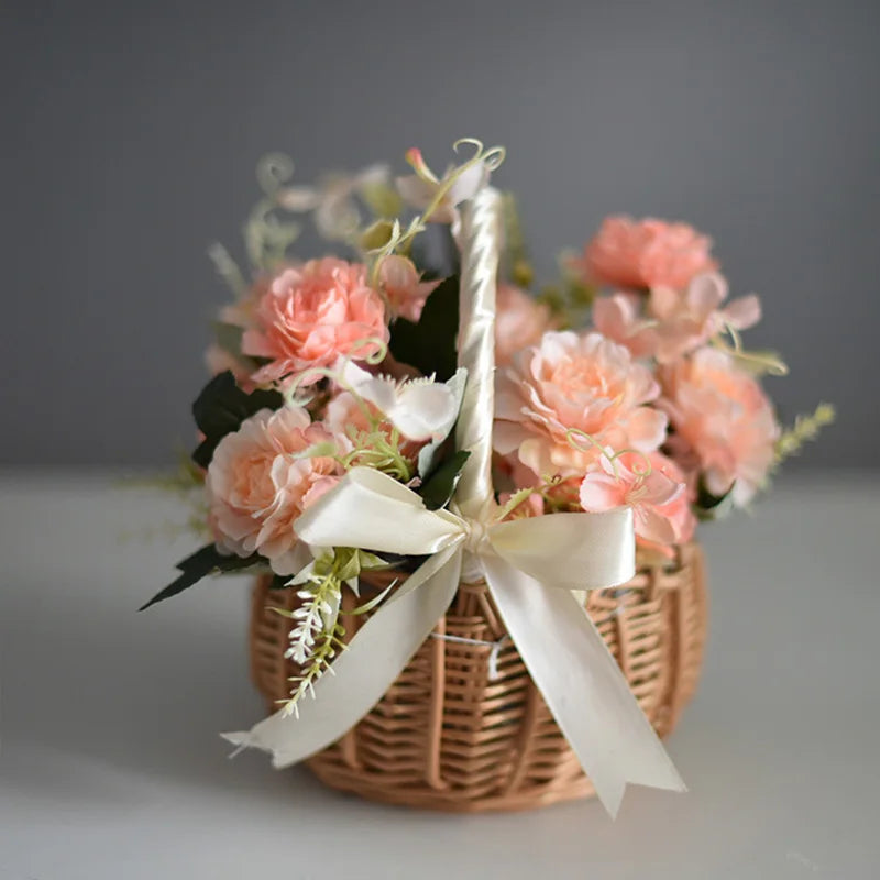 Wedding Flower Basket Bridesmaid Flower Girl Basket Vintage Hand-woven Wedding Props