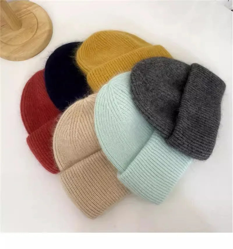 Women's Winter Hats Fashion Warm Bean Hats Solid Color Adult Hats Cute Knitted Hats Baotou Hats Autumn/Winter