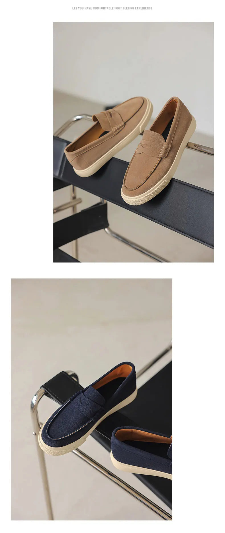 New Suede Leather Mens Loafers Cowhide Slip On Flats Handmade Casual Shoes Leisure Walk Moccasins Outdoor Business