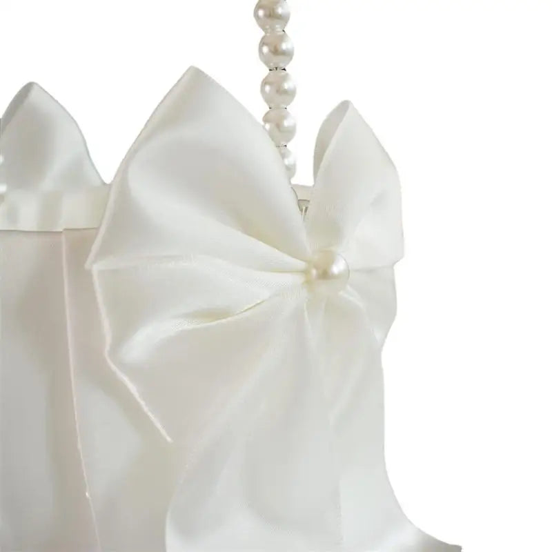 1-2pcs Pearl Handle Flower Basket Satin White Western Rustic Bowknot Wedding Basket Foldable Flower Basket For Floral Petals