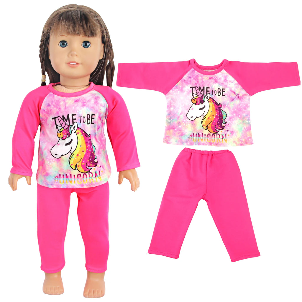 Doll Clothes Pajamas  For 43cm Baby New Born&American 18 Inch Girl Doll Unicorn Shark Cartoon Clothes Suit For Generation Doll