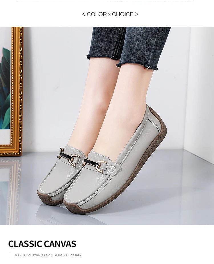 New Summer Sandals For Women100% Genuine Leather Single Shoes, Large-Sized Fashionable Casual Women'S Shoes, Loafers Flat Shoes