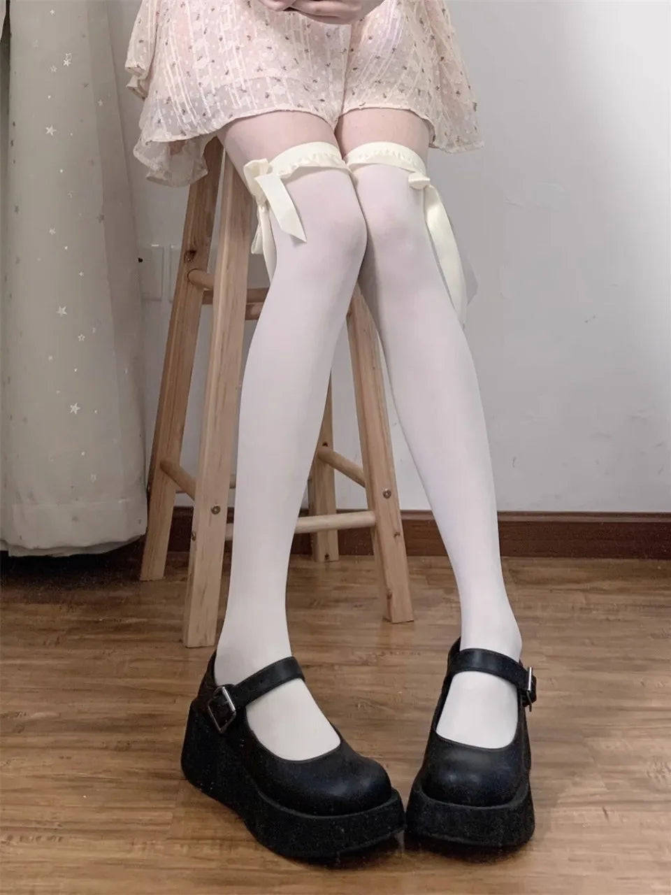 Women's Socks Jpanese Beauty Kawaii Sweet Girl Lace High Socks Cute Cool Bow Ribbon Knee Socks Moda Feminina Roupas Lolita Socks