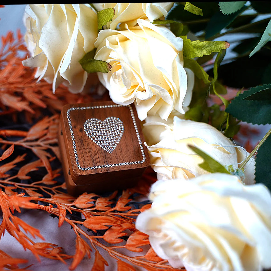 Diamond inlaid jewelry box, walnut solid wood wedding ring box, seeking marriage, diamond ring, Valentine's Day gift,  jewelry