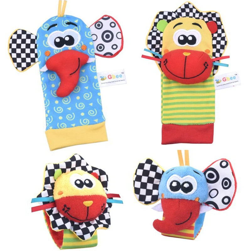 Baby Wrist Rattles Socks Newborn Animal Socks Infants Foot Finder Wrist Strap Baby Socks Sensory Toys Baby Toys 0-12 Months Gift