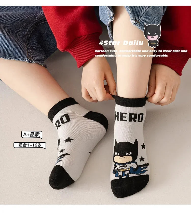 5 Pairs Spiderman Cotton Children's Socks iron Man Hulk Thor Anime kids Boys Short Socks Cartoon Baby Spring Summer Short Socks