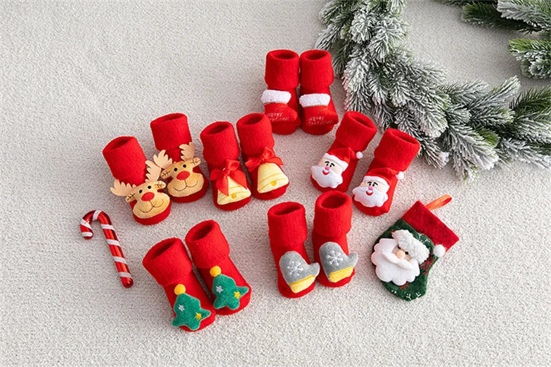 Baby Christmas Socks Newborns Cotton Winter Thickened Short Socks Kids Floor Socks Girls Boys Non-slip Print Toddler Clothing