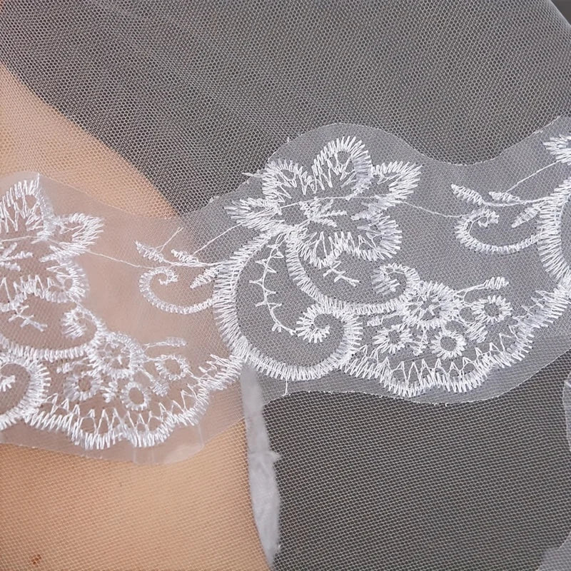 White Ivory Lace Embroidery Edge Bridal High Quality Tulle  Bride Veils 1 Layer Married Wedding Accessories 2024