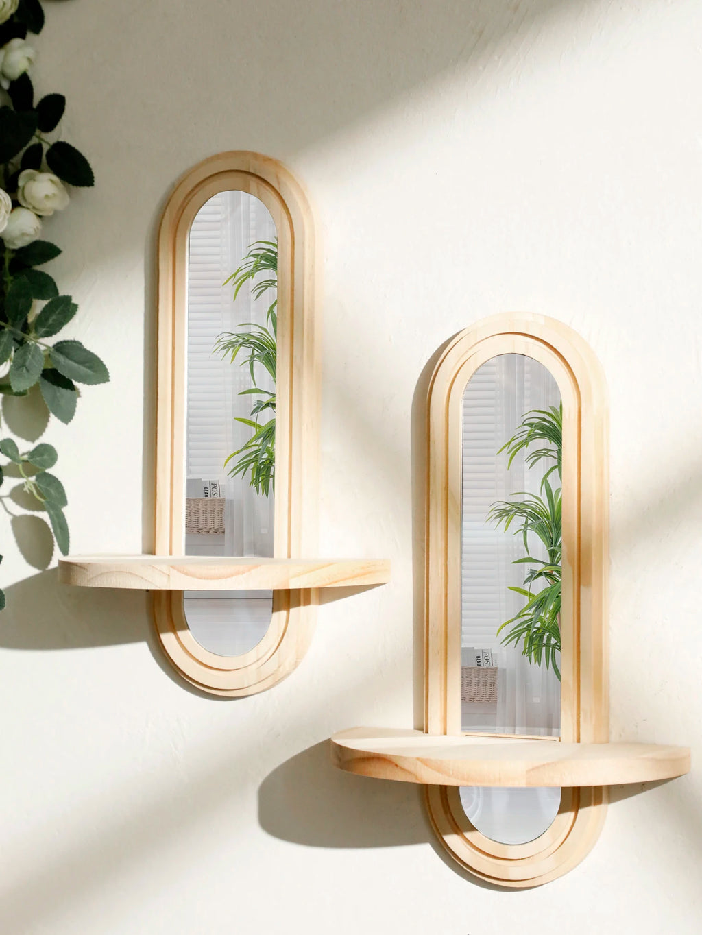 1Pc Boho Style Wooden Wall Shelves - Geometric Wall Mounted Shelves, Natural Wood Finish, Modern Home Decor, Plant Decorative