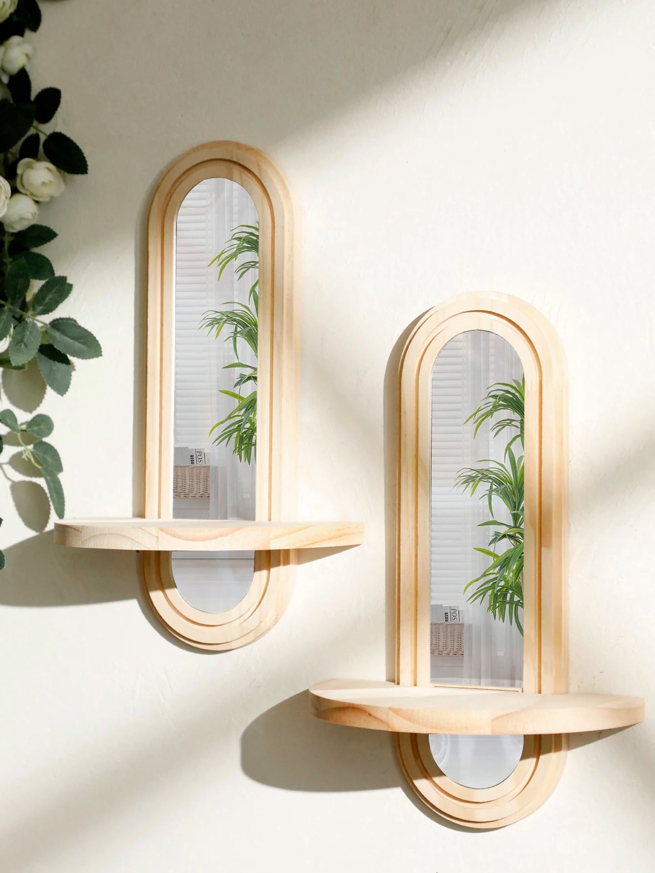1Pc Boho Style Wooden Wall Shelves - Geometric Wall Mounted Shelves, Natural Wood Finish, Modern Home Decor, Plant Decorative