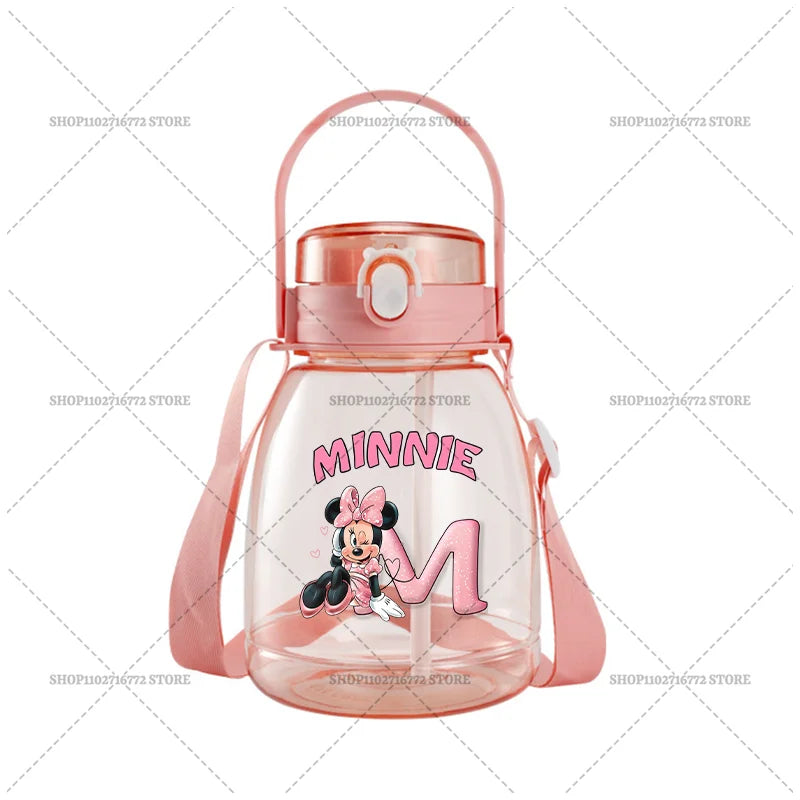 Minnie Mouse Cute Water Bottle with Straw Large Capacity Outdoor Sports Running Jug Letter Anime Plastic Portable Water Cup Gift