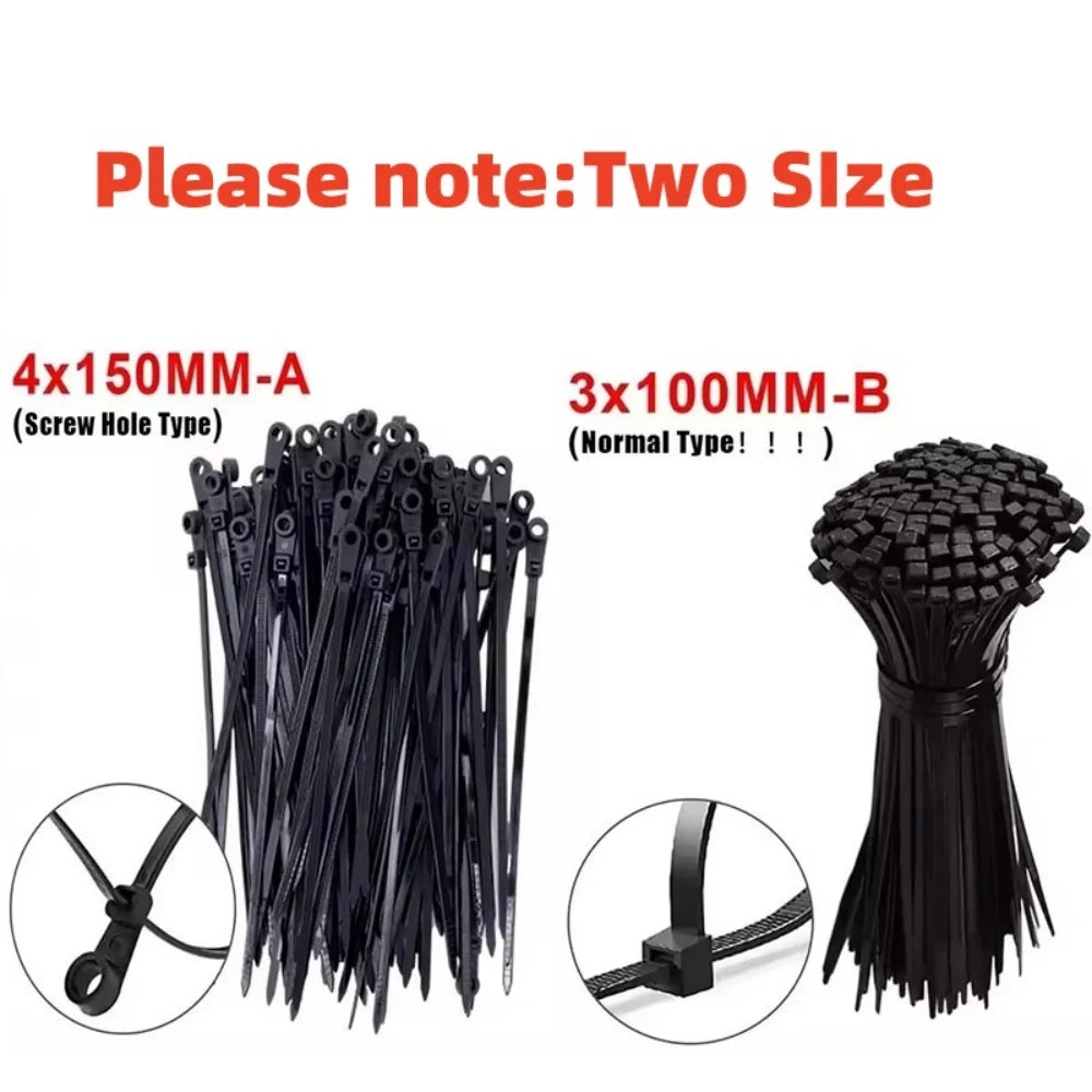 100PCS Screw Hole Nylon Cable Ties Multipurpose Duty Adjustable Self-locking Cord Ties Organizer Straps Fastening Loop