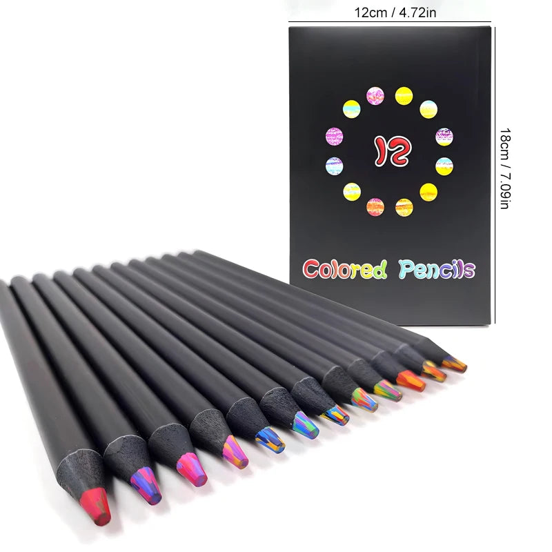 10 Pcs 7-in-1 Rainbow Colored Black Wood Pencils for Sketching Doodling Coloring Painting - Assorted Colors