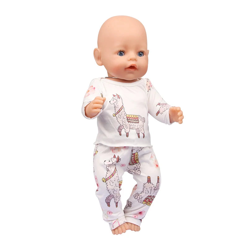 Doll Clothes Pajamas  For 43cm Baby New Born&American 18 Inch Girl Doll Unicorn Shark Cartoon Clothes Suit For Generation Doll