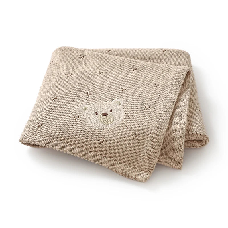 Baby Blankets Cotton Knit Newborn Girl Boy Bed Quilt 100*80CM Plaid Infant Stroller Swaddling Fashion Solid Cute Bear Super Soft