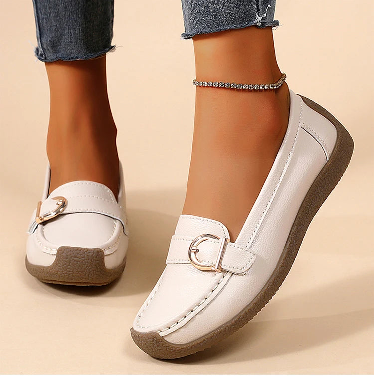 Woman Shoes 2025 New Low Heels Casual White Shoes Women's Loafers Slip On Elegant Flat Heel Zapatos De Mujer Soft Leather Flats