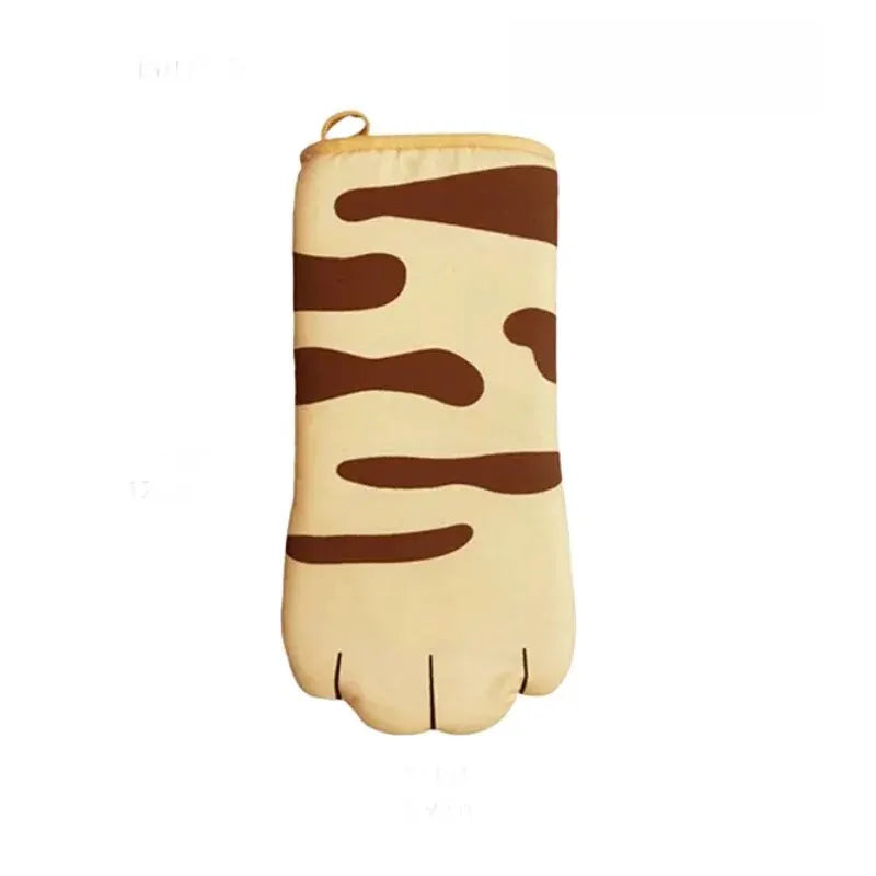 Microwave Long Cotton Gloves Cute Cat Paws Oven Insulation Gloves Heat Resistant Non-Slip Single Glove Kitchen Baking Supplies