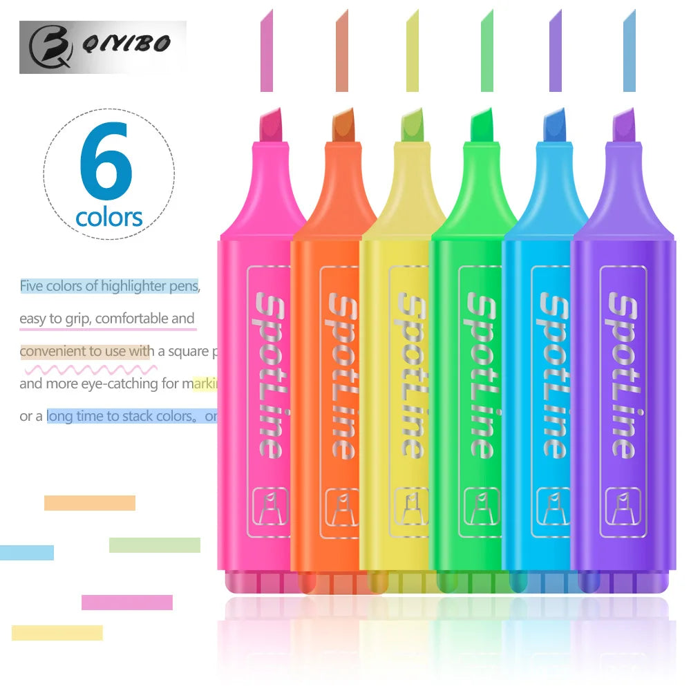 4/6 Pcs/set Pastel Flat Single Head Light Color Oblique Drawing Highlighters Fluorescent Pen Markers for School Supplies