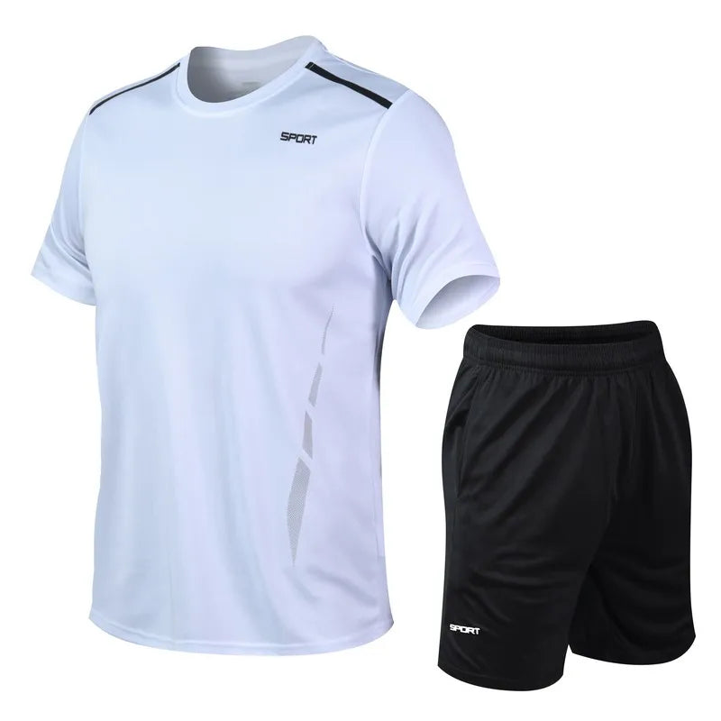 Sports suit men's summer fitness short sleeve men's fast drying clothes running loose casual Sportswear large