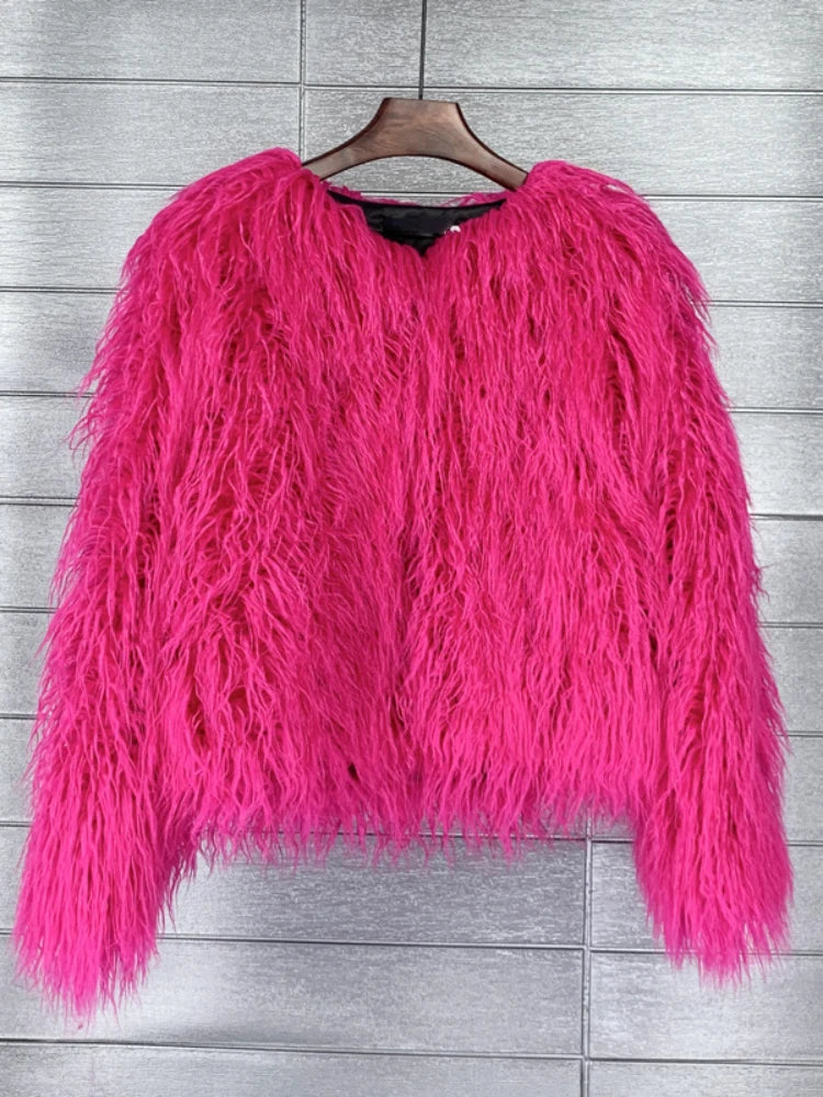 Faux Fur Plush Coat – Soft Shaggy Statement Jacket