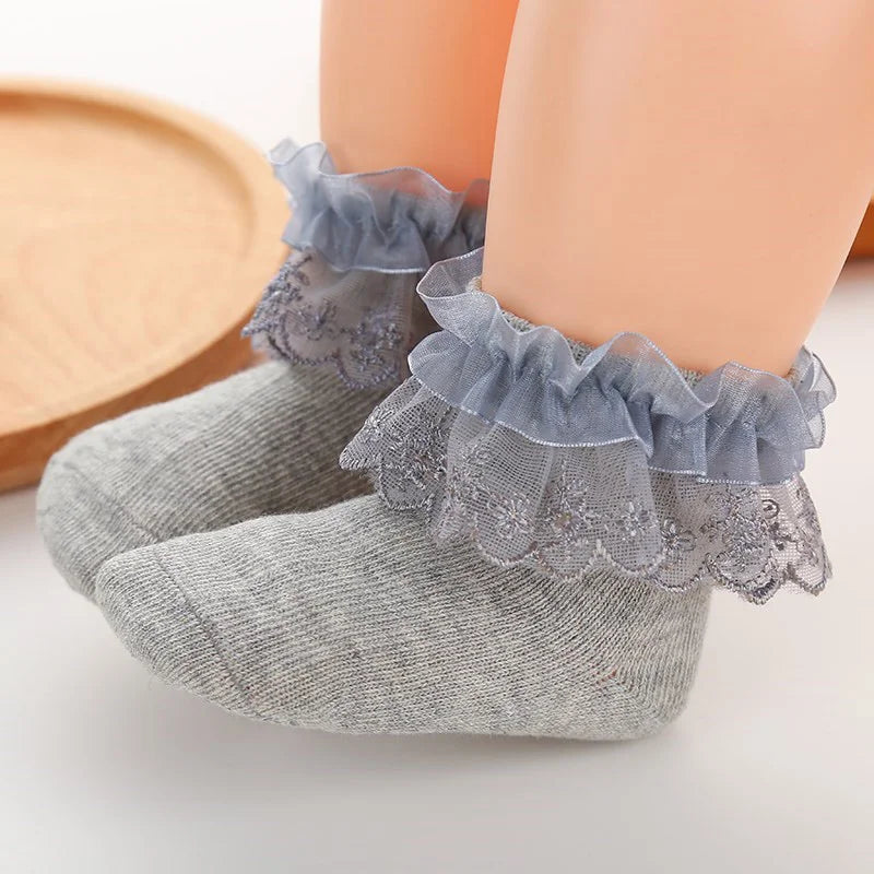 0-1Y Newborn Infant Toddler Baby Socks Girls Kids Princess Bowknot Lace Floral Short Socks Cotton Ruffle Frilly Trim Ankle Socks