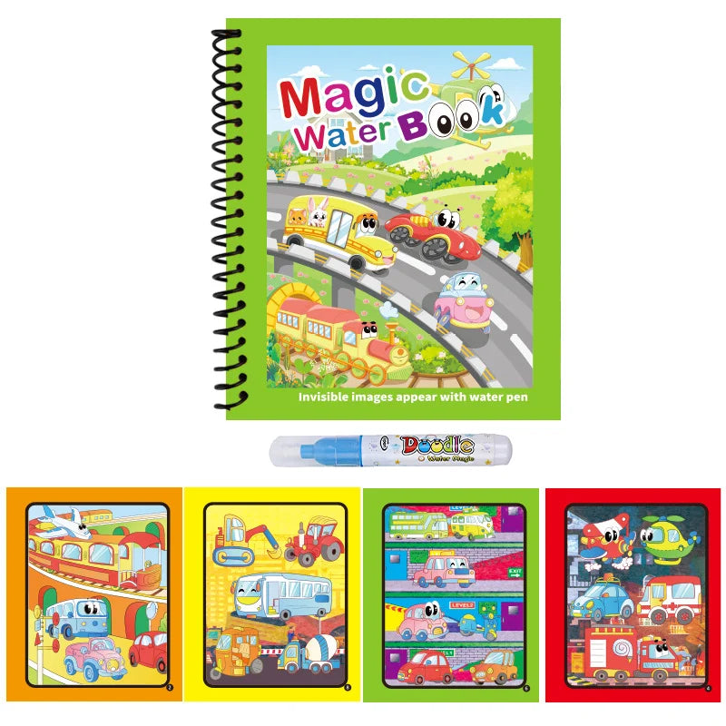 1pc Reusable Kids Magic Water Drawing Books with Pen Repeated Coloring Book Magic Water Drawing Book Sensory Early Education Toy
