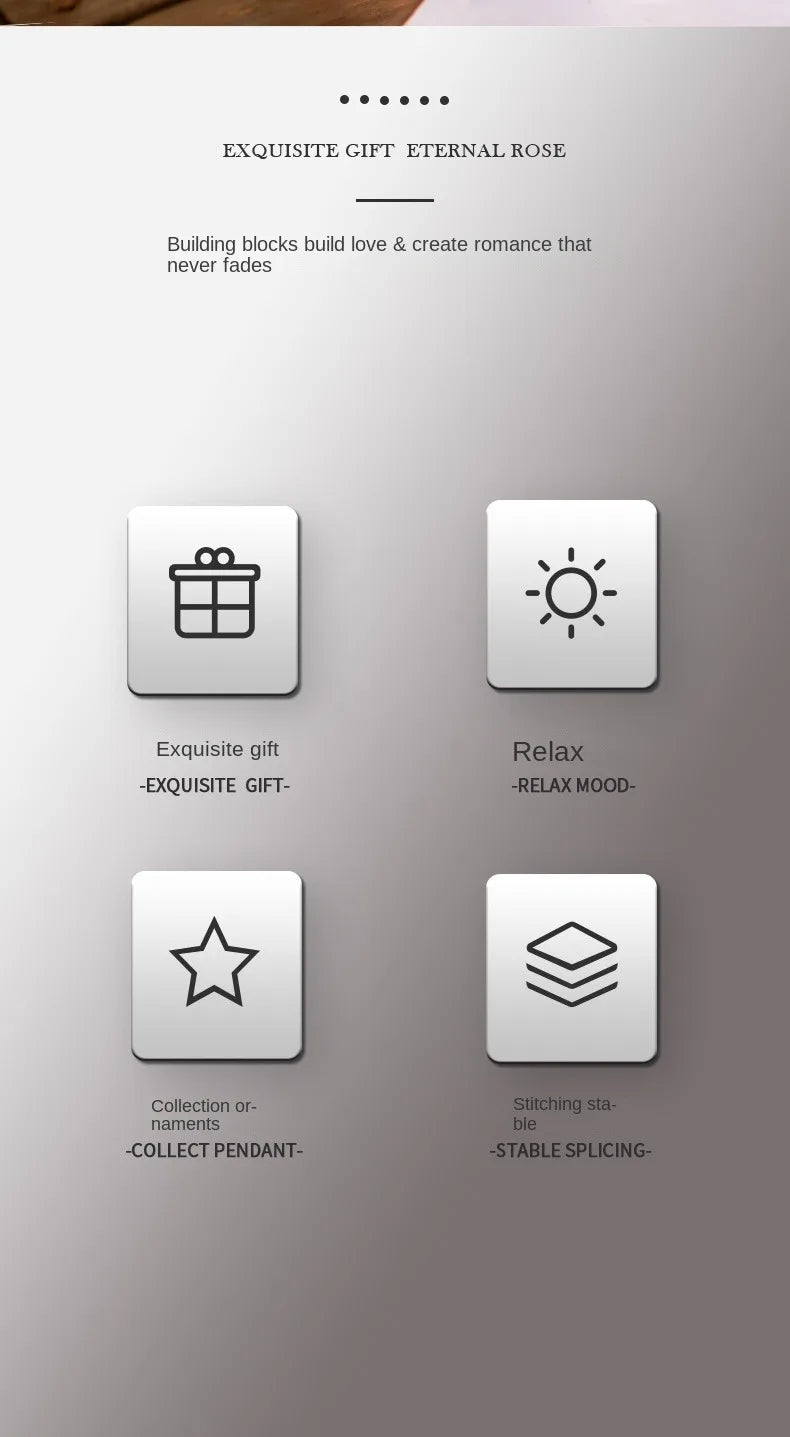 Romantic Rose Flower Bouquet Building Block Eternal Model Assembly Plastic Plant Brick Home Decor Mother's Day Birthday R Gift