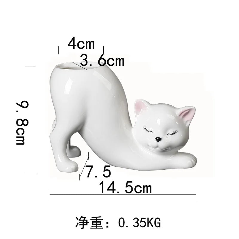 Cartoon Cat Flower Pot Vase Cute Cat Tail Succulent Planting Pot Porcelain Flower Vase Flowerpot Home Decoration Accessories