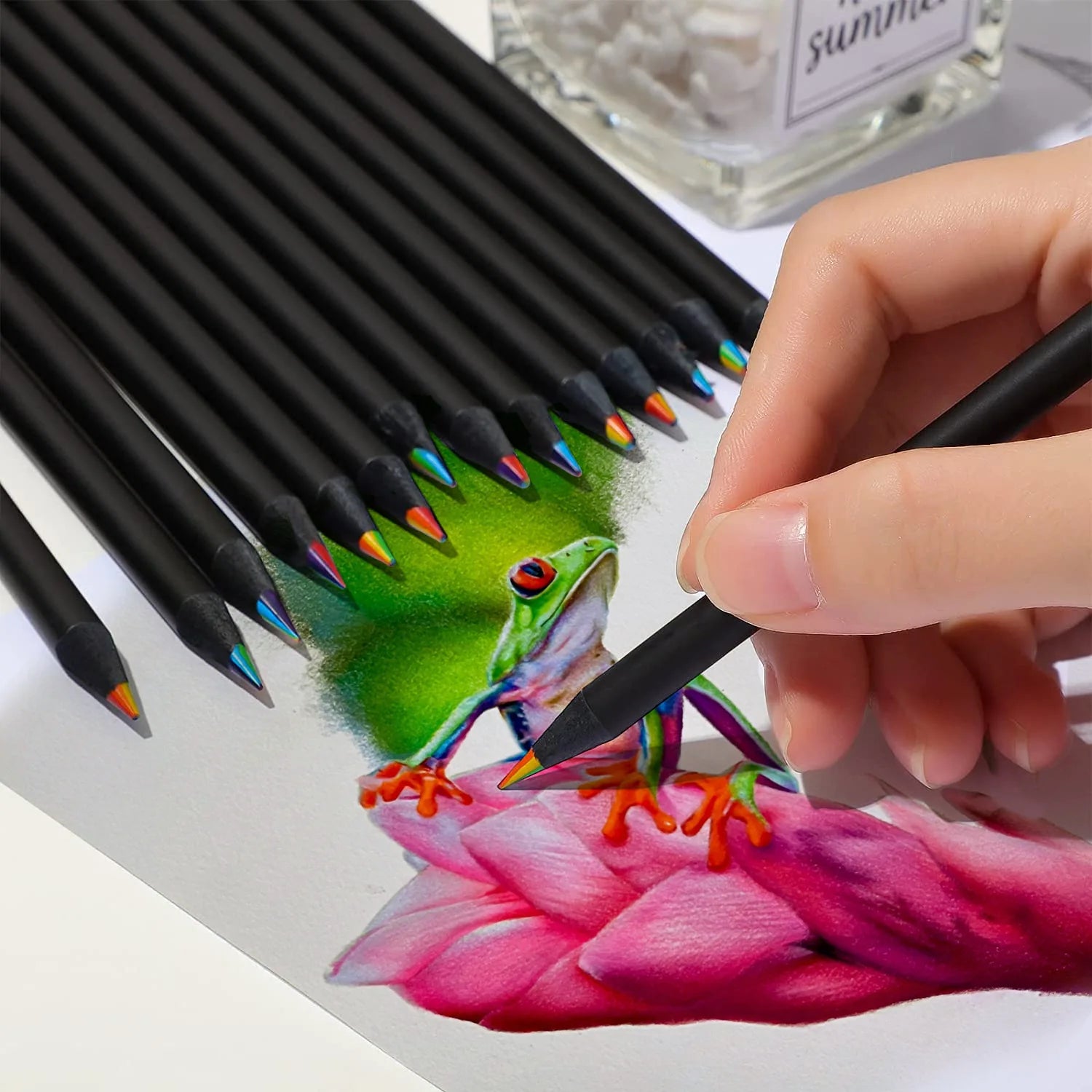 10 Pcs 7-in-1 Rainbow Colored Black Wood Pencils for Sketching Doodling Coloring Painting - Assorted Colors