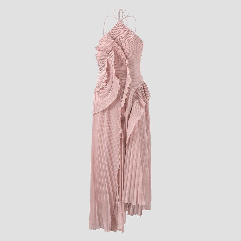 Sweet Gown Neck Strap Modest Irregular Long Dress Ruffle Eye-Catching Women Designers Dresses Summer Elegant Pastel Party Date