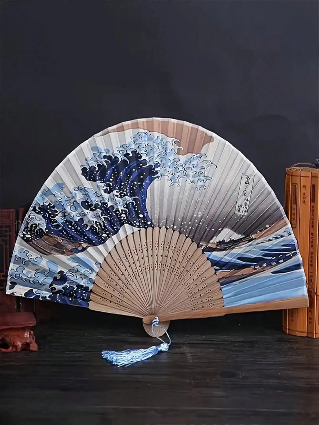 1pc, Japanese Folding Fan Handmade Decorative Kanagawa Wave Foldable Fan Handheld Vintage Hand Fans For Women Portable Folding F