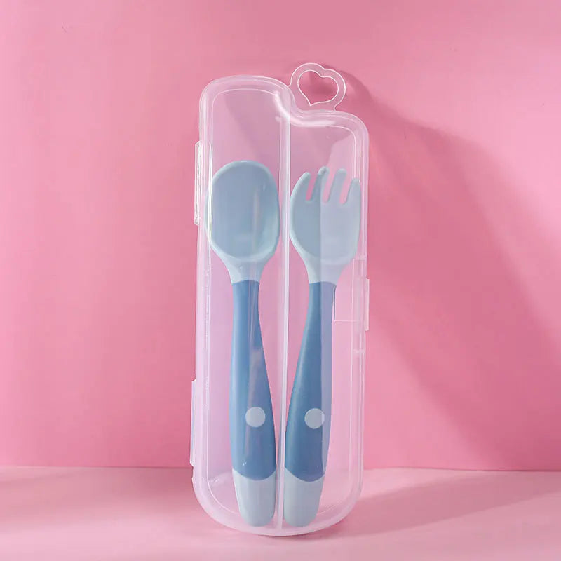 Baby Children Spoon Fork Set Soft Bendable Silicone Scoop Fork Kit Tableware Toddler Training Feeding Cutlery Utensils Tableware
