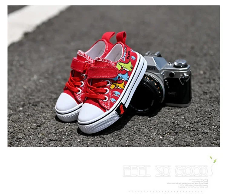 Children Casual Shoes Boys Canvas Shoes Kids Sneakers Cartoon Dinosaur Dino Fashion Classic School Students Girls Shoes Soft New