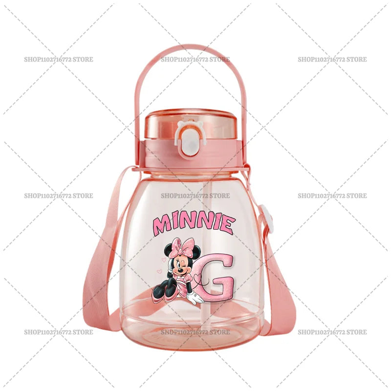 Minnie Mouse Cute Water Bottle with Straw Large Capacity Outdoor Sports Running Jug Letter Anime Plastic Portable Water Cup Gift