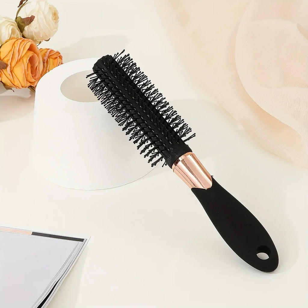 Professional Black Round Hair Brush for Styling and Curling - Portable and Easy to Use