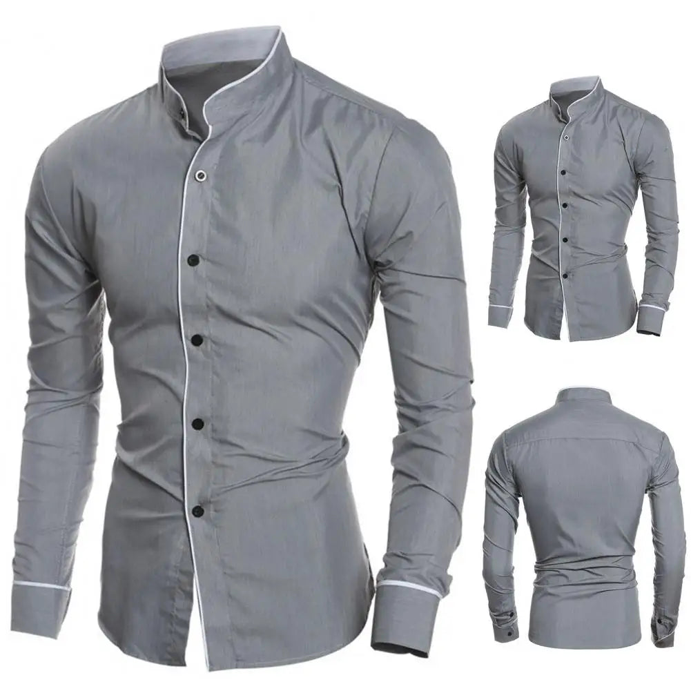 Male Shirt Fabulous Formal Wear Men Shirt Formal Contrast Color Line Autumn Shirt for Meetings